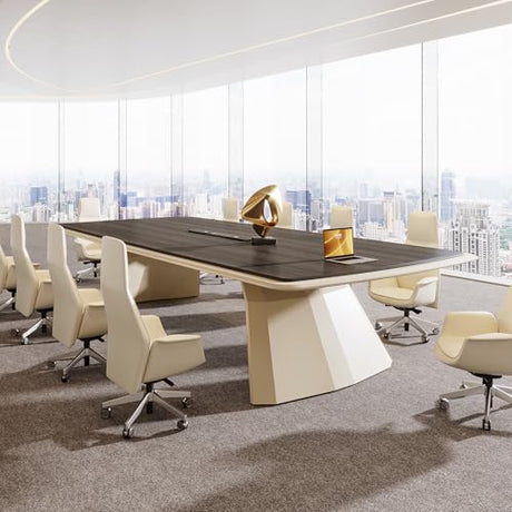 Tribesigns 7.87 ft Extra Long Conference Table for 10-12 People, Large Business Rectangle Meeting Seminar Table with Stainless Steel Base & Recessed Power Strip Socket, Gray + Khaki Tribesigns