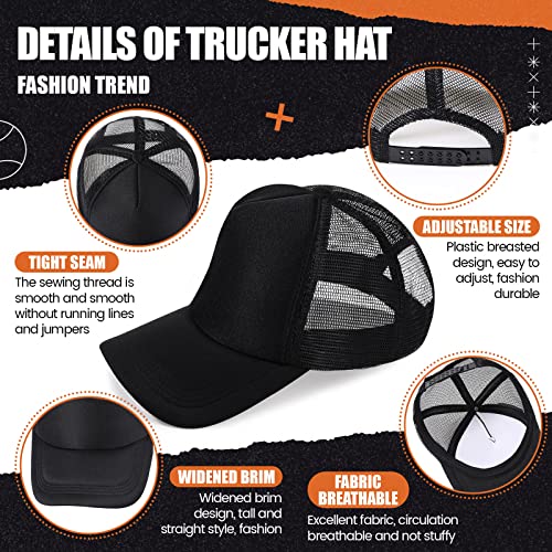 10 Pcs Sublimation Blank Trucker Hats Bulk Mesh Baseball Cap Polyester Mesh Trucker Hat for Men and Women (Black) Tarpop