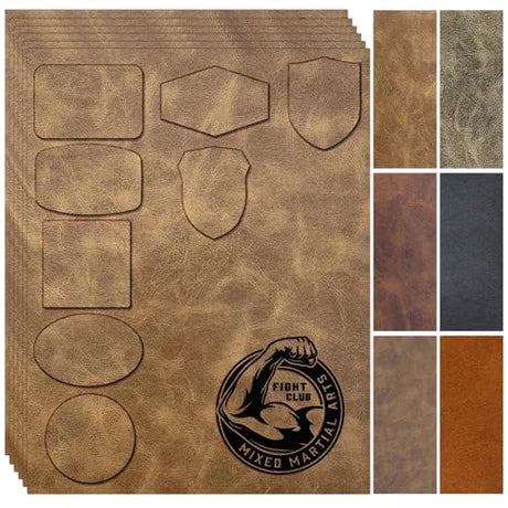 Leather/Leatherette Patches/Sheets for Laser Engraving Iron On with Heat Press Adhesive Backing,Blank Laserable Faux Leather,Engravable/Engraver Leather Material for Hat/Cap/Backpack(5 Large Pcs) TWIG