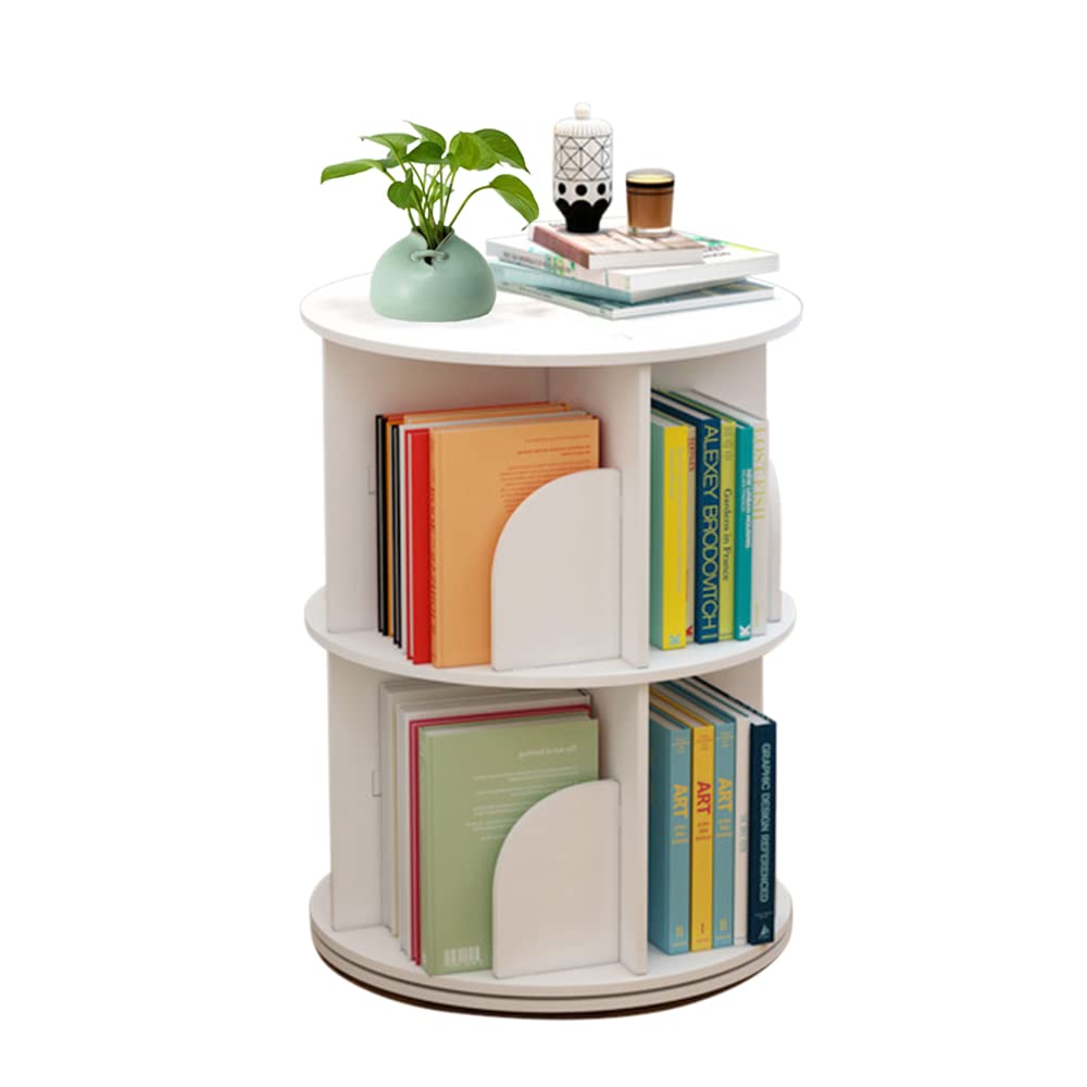 Bacacoo 2-Tier 360° Rotating Bookshelf - Stylish White Freestanding Storage Organizer - WoodArtSupply