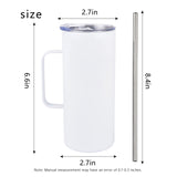 MAIKESUB 4 Pcs Sublimation Blank Skinny Tumbler 16 OZ White Mugs with Handle and Straw Double Wall Stainless Steel Coffee Travel Straight Mug with Sliding Lid MAIKESUB