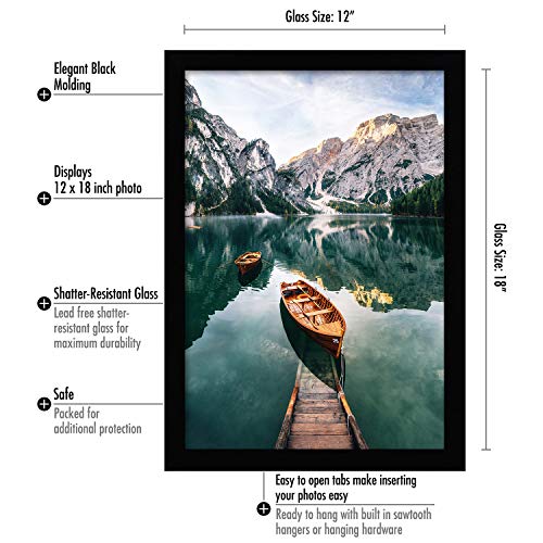 Americanflat 12x18 Black Picture Frame - Engineered Wood Photo Frame with Shatter-Resistant Glass and Hanging Hardware for Wall Display Americanflat