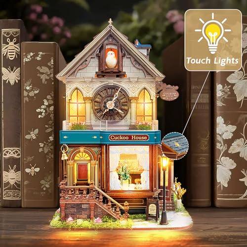 UFLJPKS Book Nook Kit for Adults and Teens, DIY Miniature House Kit with Led Light, 3D Wooden Puzzles for Adults, Wood Gifts for Family and Friends(Cuckoo House)