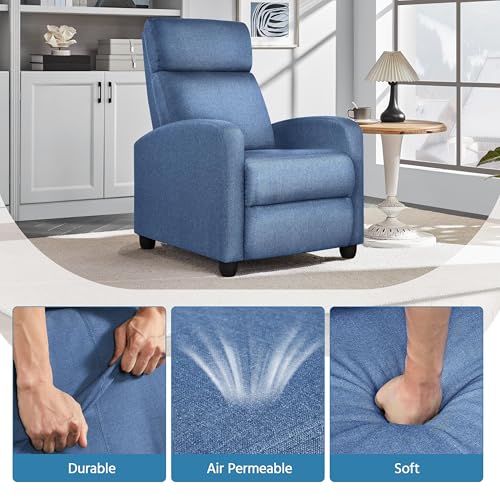 Yaheetech Fabric Recliner Chair Sofa Ergonomic Adjustable Single Sofa with Thicker Seat Cushion Modern Home Theater Seating for Living Room Light Blue