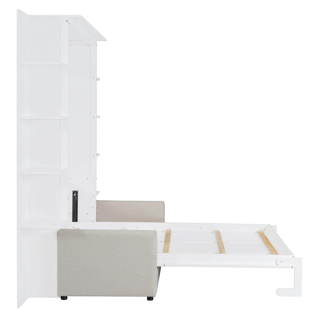 Polibi Queen Size Murphy Bed - Multi-Functional Wall Bed with Sofa Cushion, Folds into Cabinet, Ideal for Guest Room/Home Office/Gym, White Polibi