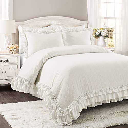 Lush Decor Ella Ruffle Lace Comforter, 3 Piece Set, Full/Queen, White - Cute Comforter - Queen Bedding Set - White Bedding Full Size - Coquette Decor - Ruffle Trim - Lace Trim Lush Decor