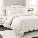 Lush Decor Ella Ruffle Lace Comforter, 3 Piece Set, Full/Queen, White - Cute Comforter - Queen Bedding Set - White Bedding Full Size - Coquette Decor - Ruffle Trim - Lace Trim Lush Decor