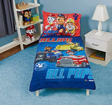 Paw Patrol Calling All Pups 4 Piece Toddler Bedding Set – Includes Comforter, Sheet Set – Fitted + Top Sheet + Reversible Pillowcase for Boys Bed, Blue Paw Patrol