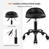 KKTONER Rolling Stool with BackRest Height Adjustable Round Chair with Wheels Swivel Drafting Work PU Leather stools Small (Black) KKTONER