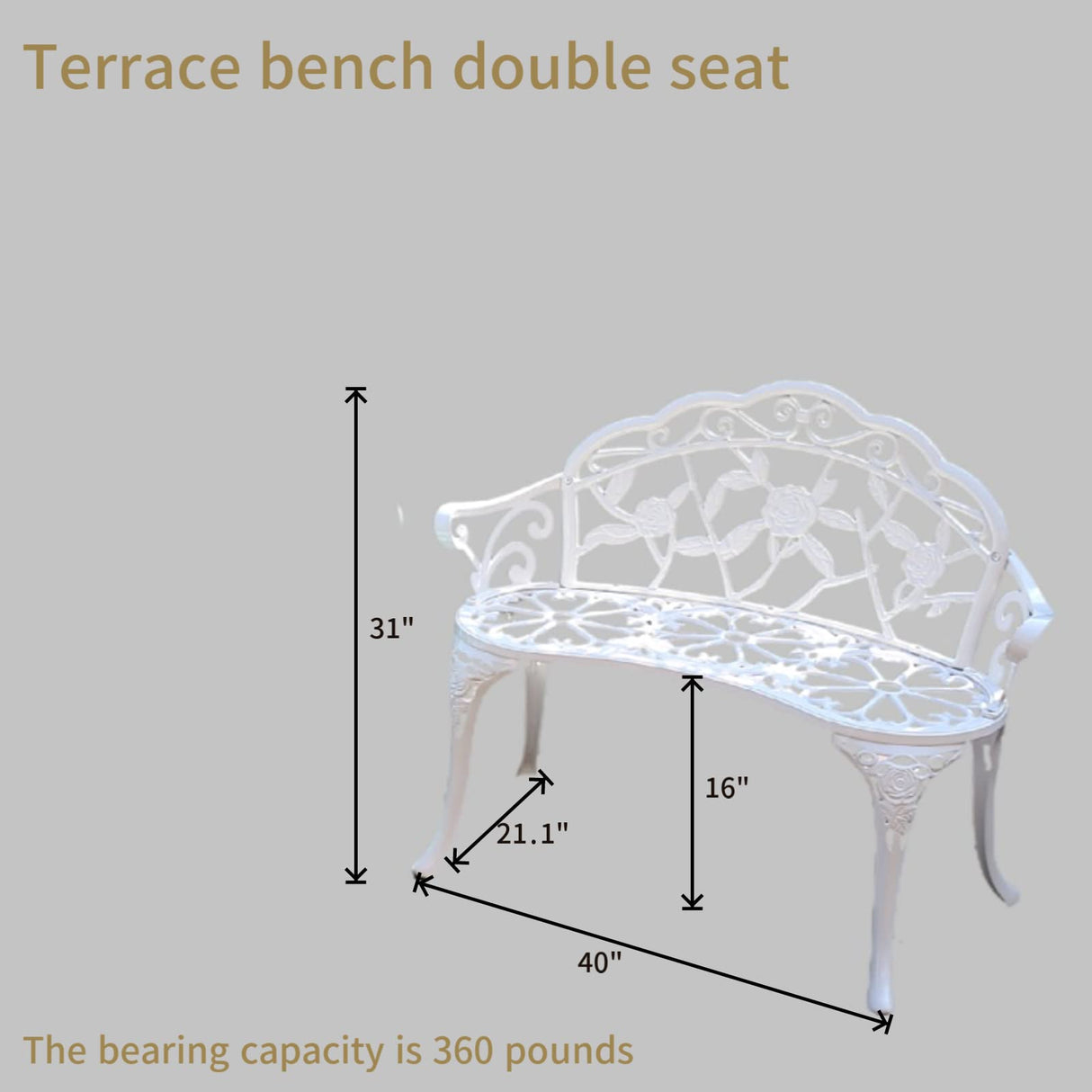 KAILI Garden Bench, Metal Aluminum Rose, Suitable for Garden Porch Park Front Porch Balcony Outdoor (White) KAILI