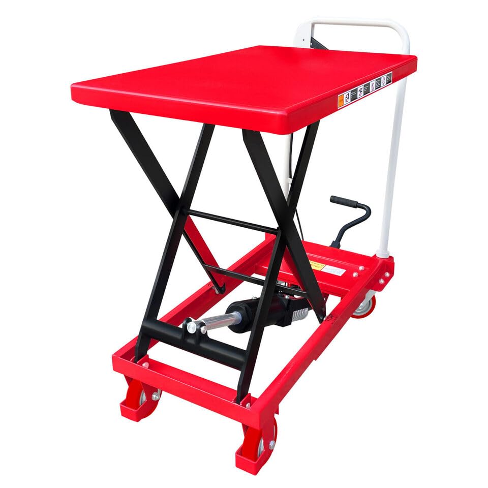 Premium Scissor Lift Table Cart, 500 lb. Cap, 27.75" L x 17.75" W, 8.25" - 28.5" H, Pake Handling Tools (Premium 500lbs Lift Cart) Pake Handling Tools