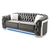 Glory Sapphire Gray Velvet Sofa with LED Accent Lighting Glory Furniture