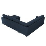 HONBAY Sectional Sleeper Sofa with Pull Out Bed U-Shape Sectional Couch Sleeper Bed with Storage Chaise Lounge Living Room 6 Seater Sectional Sofa,Velvet Dark Blue HONBAY
