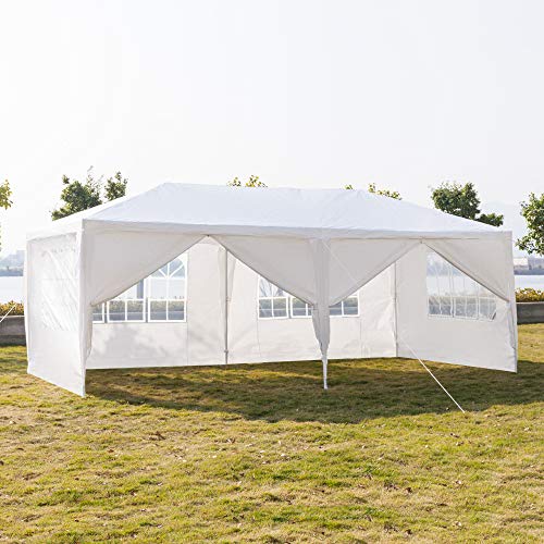 10' x 20' Party Tent,Wedding Tent with 6 Removable Sidewalls, Patio Canopy Tent, Outdoor Patio Gazebo with Spiral Tubes for Party,Wedding,BBQ, Waterproof (White, 10' x 20'-6 Removable Sidewalls) CIPACHO