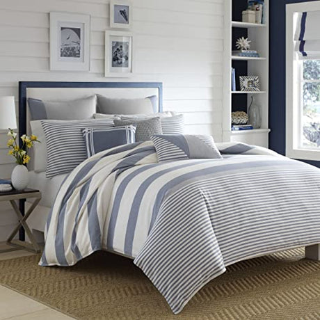 Nautica - Queen Duvet Cover Set, Cotton Reversible Bedding with Matching Shams, Mediterranean Inspired Home Decor for All Seasons (Fairwater Blue, Queen) Nautica