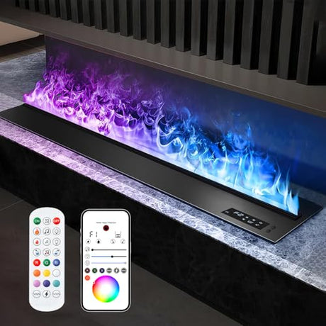 Water Vapor Fireplace Recessed Multicolour Realistic Atomized Flame, Electric Fireplace with Manual Water Control and Remote Control,with 5ft Power Cord,Size: L31.5 x W7.87x H8.27 in Mexhom