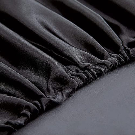 Homiest Black Satin Fitted Sheet Full Size Deep Pocket Luxury & Ultra Soft Bedding Single Bottom Bed Sheets Sold Separately Homiest
