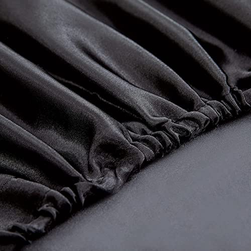 Homiest Black Satin Fitted Sheet Queen Size, Deep Pocket, Luxury & Ultra Soft Bedding Homiest