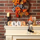 NEWLIGHTURE Fall Pumpkin Decor, 4pcs Wood Sign Pumpkin Block Set Farmhouse Fall Table Décor for Home Office Thanksgiving Tiered Tray Decor NEWLIGHTURE