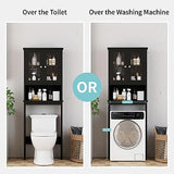 Shintenchi Over The Toilet Storage Cabinet, Bathroom Shelf Organizer with Anti-Tip Device Small Freestanding Space Saver with Adjustable Shelf and Glass Door, Black Shintenchi