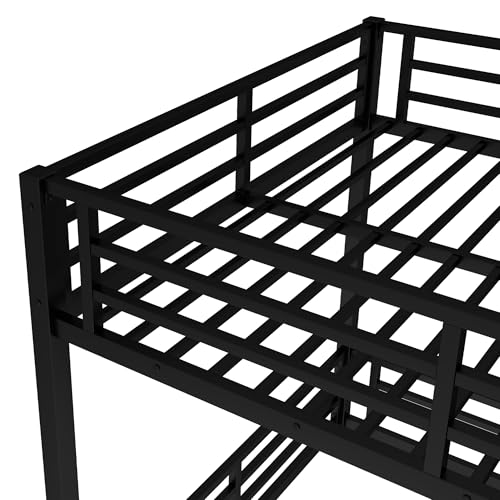 Full Over Full Bunk Bed Frame with Noise Reduced Design, Heavy Buty Floor Bunk Bed with Build in Ladder for Kids, Teens, No Box Spring Needed, Not Include Mattress Bellemave
