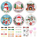 ORIGACH 6 Pcs Christmas Embroidery Kit for Beginners, Stamped Design Embroidery Starter Kit Includes Cloth, Hoops, Threads & Needles