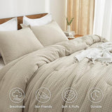 PHF Ultra Soft Waffle Weave Comforter Set King Size, 3 Pieces Lightweight Breathable Comfy Bedding Set, Comfy Textured 1 Comforter with 2 Pillow Shams, Linen PHF