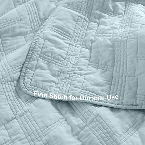 HORIMOTE HOME 100% Cotton Quilt Set Queen Size, Baby Blue Pre-Washed 3-Piece Bedspread Coverlet Set, Cozy Lightweight Stitching Bedding Cover with 2 Shams in Geometric Pattern for All Season HORIMOTE HOME