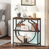Snughome Entryway Table with 3 Tier Storage Shelves, Narrow Console Table Industrial Sofa Table with Circle Base, Behind The Couch Entrance Table for Hallway, Living Room, Foyer Snughome
