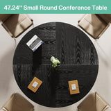 Tribesigns 47-Inch Round Conference Table, Black Meeting Table for 4-6 People, Small Office Desk with Sturdy Metal Base, Perfect for Conference Room or Small Workspaces, Black Tribesigns