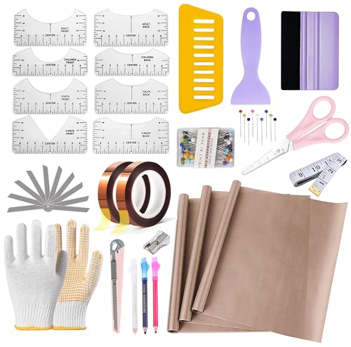 Arvakr T Shirt Heat Press Starter Kit, Sublimation Accessories and Supplies with Ruler Guide, Teflon Sheets, Heat Tape, Heat Gloves, Marking Pencils, Sewing Pins, Cute Arvakr