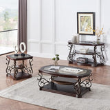 HomVent Vintage Console Table with Glass Top and Scrollwork Metal Legs,Mid-centruy Dark Brown Entryway Table Sofa Side Tables Narrow Tables HomVent