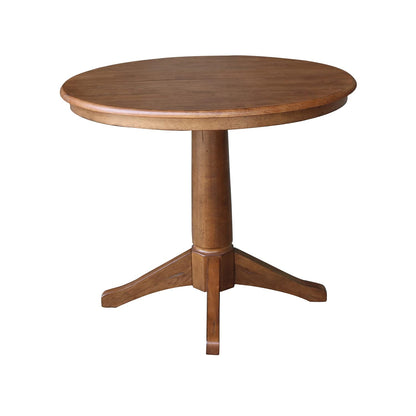 IC International Concepts 36" Round Top Pedestal 12" Leaf-30.1" H Dining Table, Distressed Oak