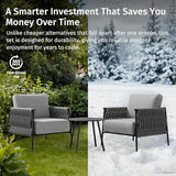 EAST OAK 3-Piece Patio Furniture Set | Armchairs & Coffee Table | Outdoor Furniture with Cushions | Deep Seating Modern Conversation Set | Garden, Porch, Balcony & Backyard | Misty Grey EAST OAK