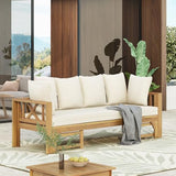 KEIKI 78.5" Outdoor Patio Sofa Bed Acacia Wood Frame Convertible Couch Daybed with Cushion & Pillow for Courtyard KEIKI