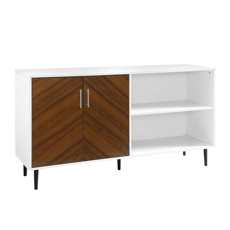 Walker Edison Fehr Modern 2 Door Bookmatch Asymmetrical Console for TVs up to 65 Inches, 58 Inch, White Walker Edison