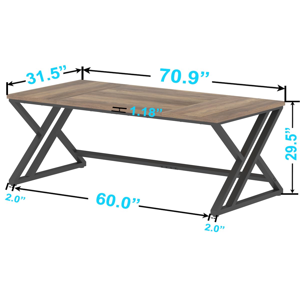 LVB Rustic Large Computer Desk, Industrial Extra Long Home Office Desk, Wood Pc Writing Work Study Computer Table Desk, Farmhouse Workstation Gaming Executive Desk for 2 Person, Rustic Oak, 7 - WoodArtSupply