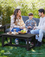 SERWALL HDPE Patio Furniture Set, 7-Piece Outdoor Sectional Sofa Set, All Weather Outdoor Couch Set for Deck, Lawn, Black Frame with Grey Cushion SERWALL