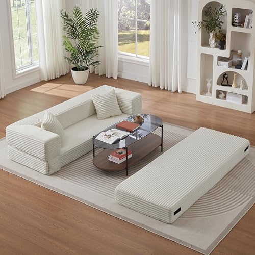 78-Inch Boneless Sofa in a Box, Foldable 2 Seat Foam Couches Corduroy Floor Cloud Loveseat Sofa with Wide Armrest and 2 Back Pillows, No Assembly Required ERYE