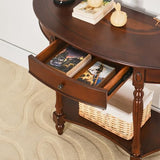 LEEMTORIG Demi Lune Console Table for Entryway Living Room, Cherry Solid Wood Entryway Table with Storage Drawer, Traditional Victorian Antique Sofa Table Hallway Table, Cherry Walnut SFZ-1533-WD-DR LEEMTORIG