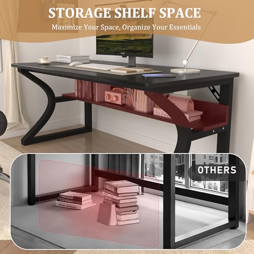 StarGraph Computer Desk 47'' Large Home Office Desk with Sturdy Metal Frame U Shaped Modern Computer Desks with Storage Study Writing Office Work from Home Desks (Black, 47 inch) StarGraph