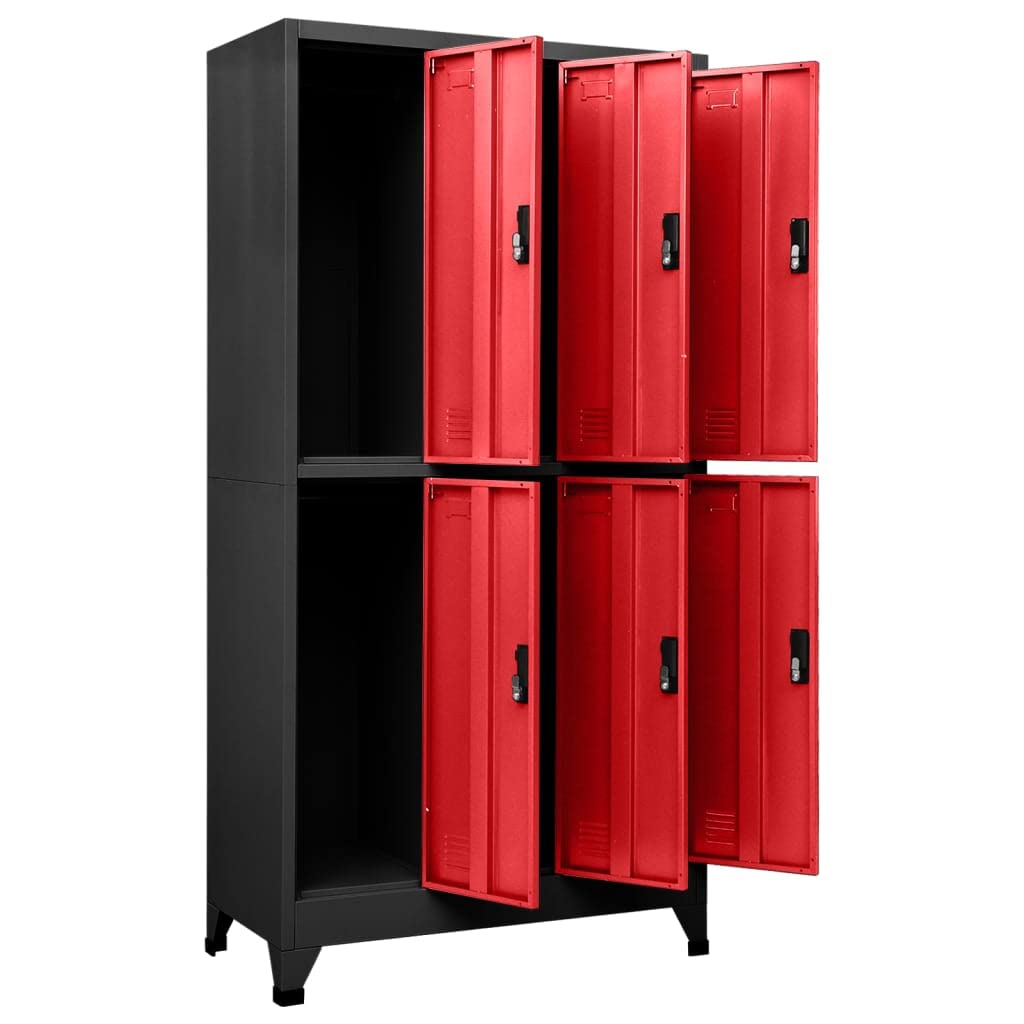 vidaXL Steel Locker Cabinet - Red and Anthracite - 35.4"x17.7"x70.9" - 6 Compartments with Lockable Doors, Ventilated, Name Tag Holders vidaXL
