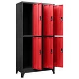 vidaXL Steel Locker Cabinet - Red and Anthracite - 35.4"x17.7"x70.9" - 6 Compartments with Lockable Doors, Ventilated, Name Tag Holders vidaXL