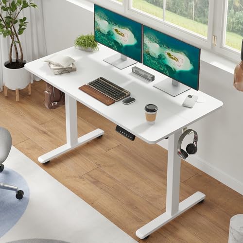 Casaphoria 48 x 24 inches Electric Standing Desk, Sit to Stand Desk with Memory Height Adjustment, Home Office Computer Desk for Writing and Games, White Casaphoria
