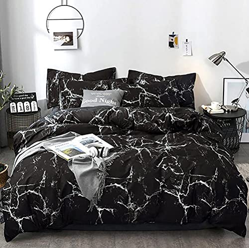 karever Black Marble Comforter Set Full/Queen White Texture Bedding Reversible Teen Boy Men Full Size Soft Lightweight Quilt Set, 3 PCs( 1 Comforter, 2 Pillowcases) KAREVER