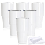 XccMe 30oz Stainless Steel Sublimation Tumblers Bulk,6PACK Double Wall Vacuum Insulated Coffee Mugs with Shrink Wrap Films and Splash Proof Lids,Travel Cups for DIY Gift,Coffee,Beverage White XccMe