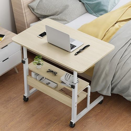 duwiikab Standing Desk with Storage Shelves, Desks on Wheels Adjustable Height, Computer Desk on Wheels, Moveable Table, Portable Desks, Small Standing Table, Mobile Computer Table for Home Office duwiikab