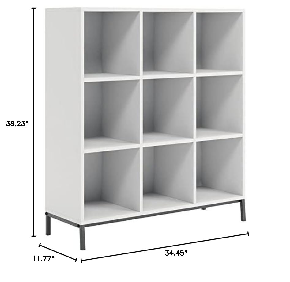 Sauder North Avenue White 9-Cube Organizer with Metal Base - WoodArtSupply