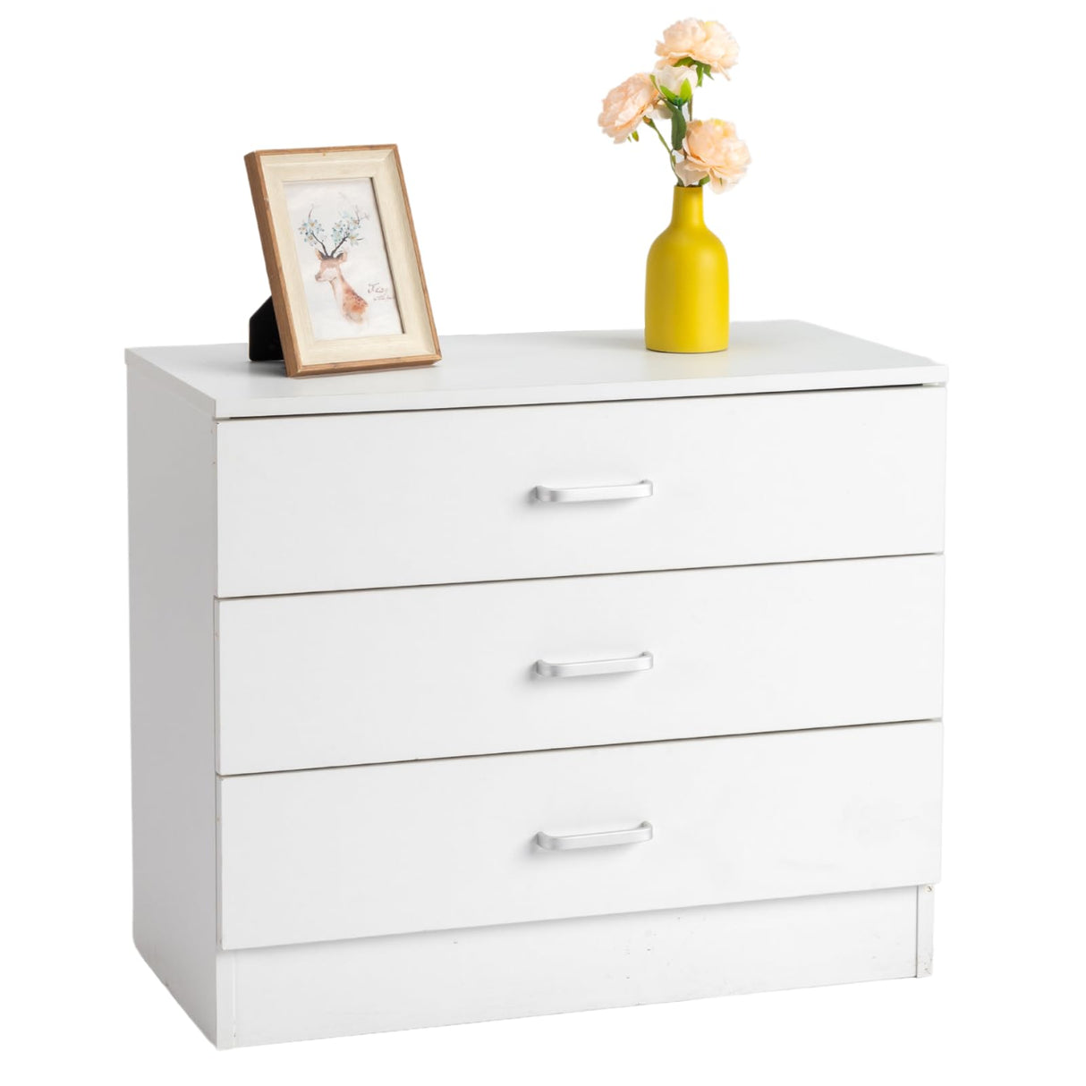 Karl home White 3 Drawer Dresser for Bedroom, Small Nightstand Modern Storage Chest of Drawer Wooden Side Table End Table for Bedroom, Living Room, Reception Room Karl home