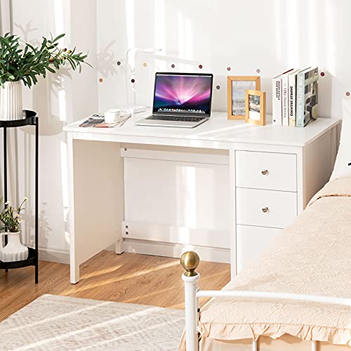 Tangkula White Desk with Drawers, Modern Home Office Computer Desk with Storage Drawers & Spacious Desktop, Compact Writing Study Desk Laptop Desk for Bedroom, Multipurpose Workstation - WoodArtSupply